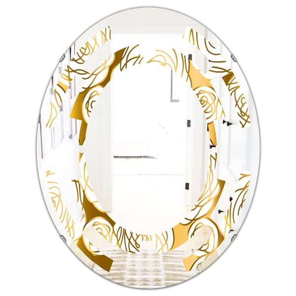Designart 35.4-in Golden Floral III Oval Wall Mirror | RONA