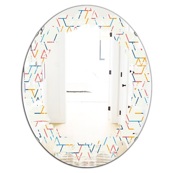 Designart 35.4-in White Abstract Geometric Pattern Oval Wall Mirror | RONA
