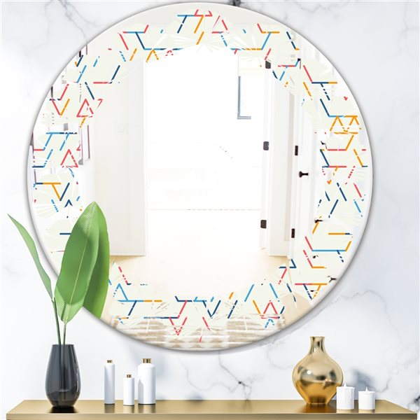 Designart 24-in White Abstract Geometric Pattern Modern Round Mirror ...