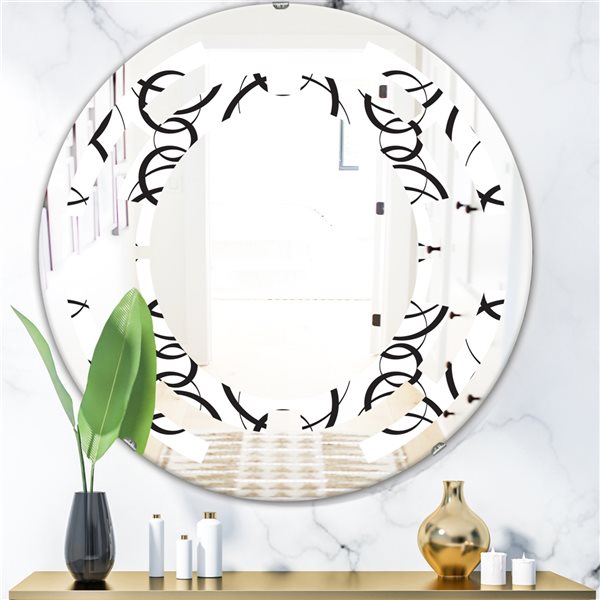 Designart 24-in Black Retro Geometrical Pattern VI Modern Round Mirror