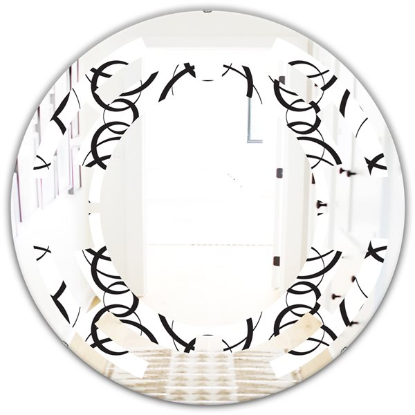 Designart 24-in Black Retro Geometrical Pattern VI Modern Round Mirror