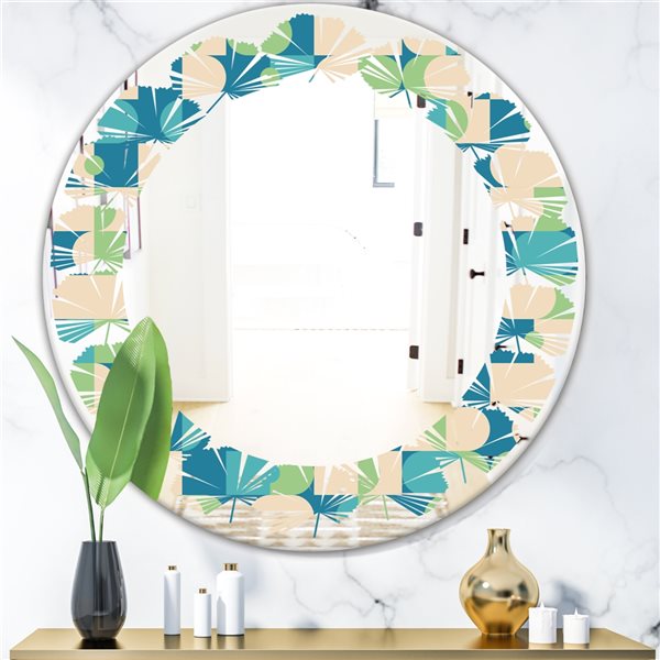 Designart 24-in x 24-in Blue Retro Abstract Pattern I Modern Round Mirror