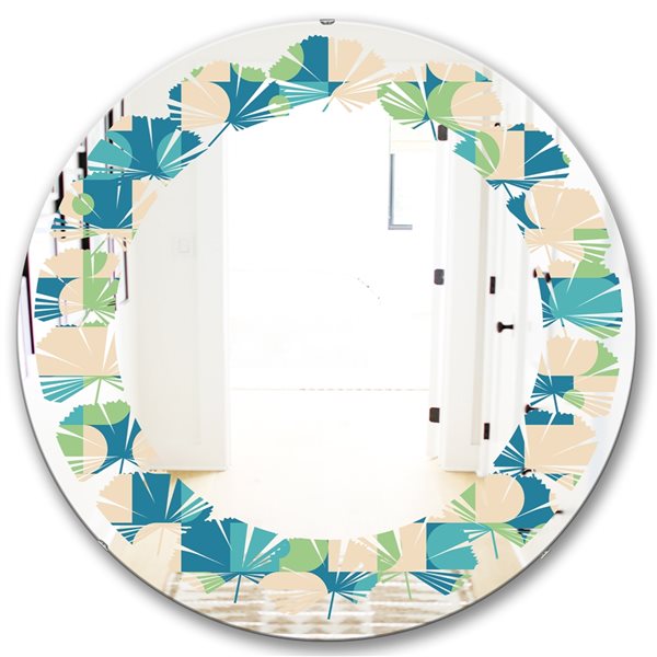 Designart 24-in x 24-in Blue Retro Abstract Pattern I Modern Round Mirror