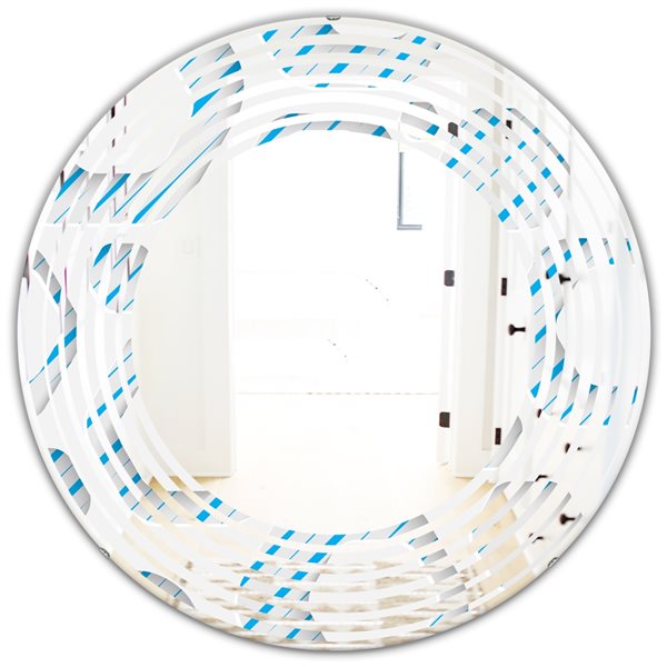 Designart 24-in X 24-in 3d White Blue Pattern Iv Modern Round Wall 