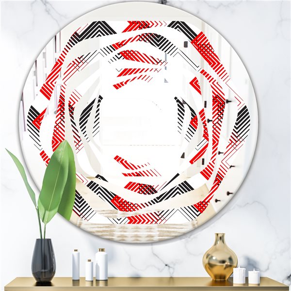 Designart 24-in x 24-in Red Retro Geometrical Pattern VIII Round Mirror
