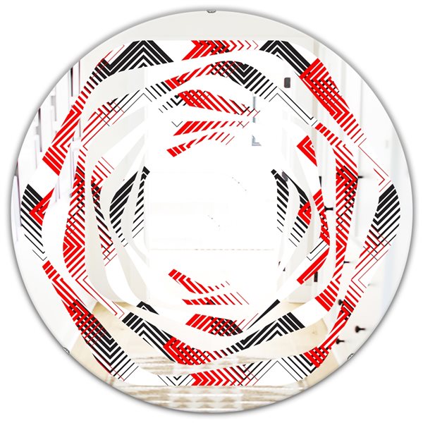 Designart 24-in x 24-in Red Retro Geometrical Pattern VIII Round Mirror