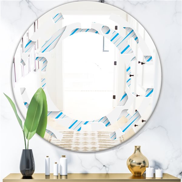 Designart 24-in 3D White and Blue Pattern IV Round Mirror