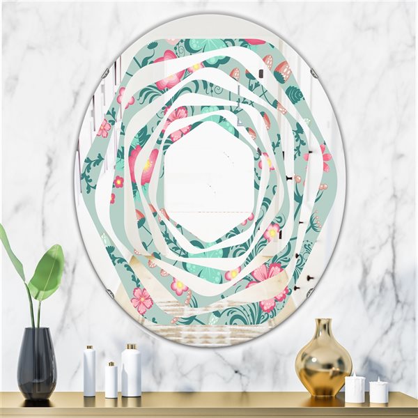 Designart 35.4-in x 23.7-in Green Spring Floral Pattern Modern Oval Wall Mirror
