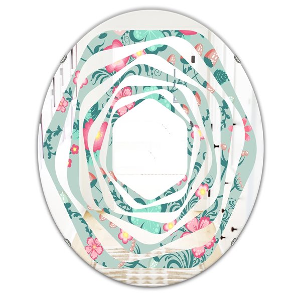 Designart 35.4-in x 23.7-in Green Spring Floral Pattern Modern Oval Wall Mirror