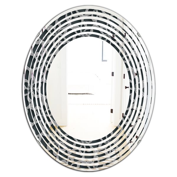 Designart 35.4-in Black Floral 3D Pattern Modern Oval Wall Mirror | RONA