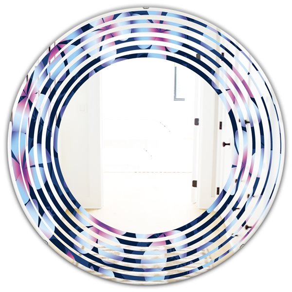 Designart 24-in x 24-in Blue Retro Frangipani Flowers Modern Round ...