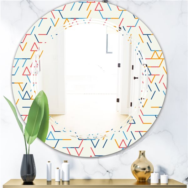 Designart 24-in x 24-in White Abstract Geometric Background Pattern Modern Round Wall Mirror