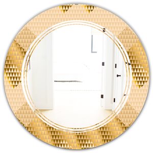 DesignArt 24-in x 24-in Golden Triangular Wavess I Modern Round Mirror