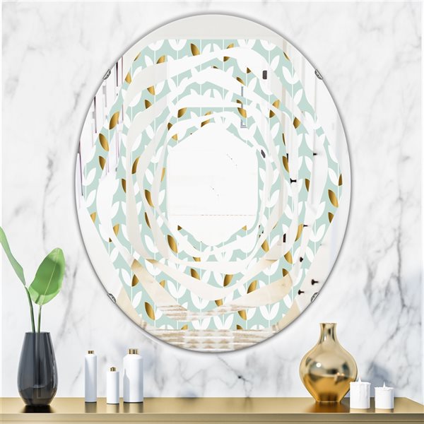 Designart 35.4-in Green/Gold Foliage X Modern Oval Wall Mirror
