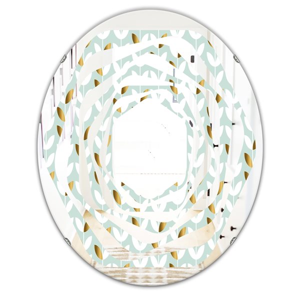 Designart 35.4-in Green/Gold Foliage X Modern Oval Wall Mirror | RONA