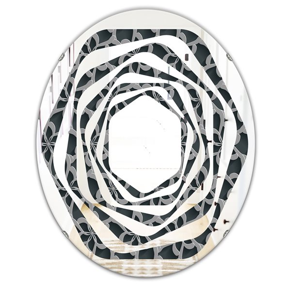 Designart 35.4-in Black Floral 3D Pattern Background Modern Oval Wall ...