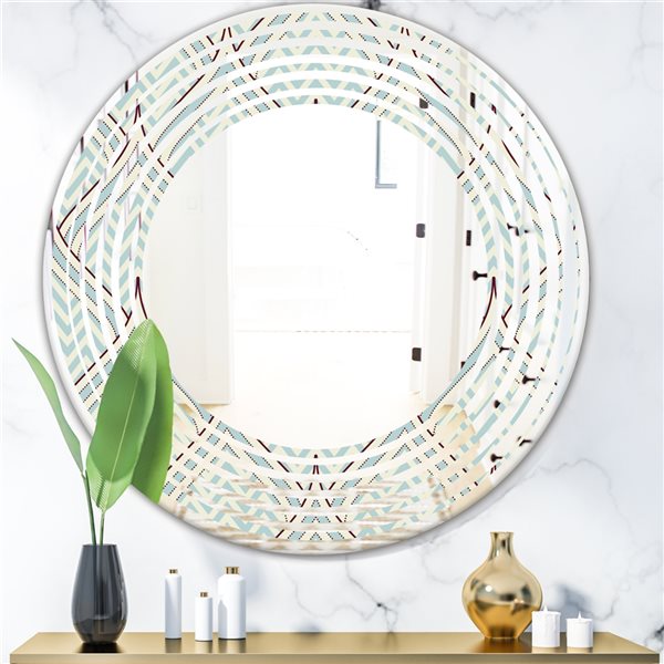 Designart 24-in x 24-in Multi-Colour Ornament with Decorative Elements Modern Round Mirror