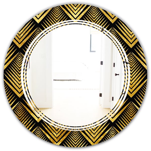 Designart 24-in x 24-in Gold Art Deco Seal Pattern Round Wall Mirror ...