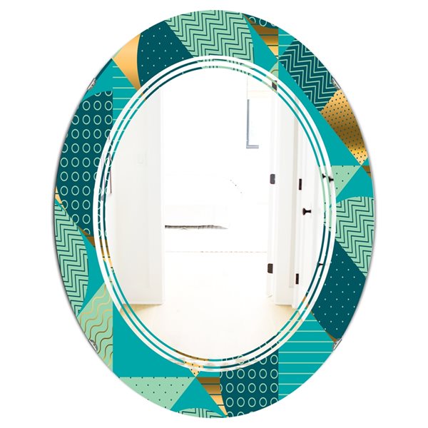 Designart 35.4-in Gold/Blue Dynamics II Modern Oval Wall Mirror | RONA