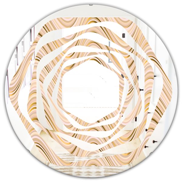 Designart 24-in Abstract Luxury Beige Waves Modern Round Mirror ...