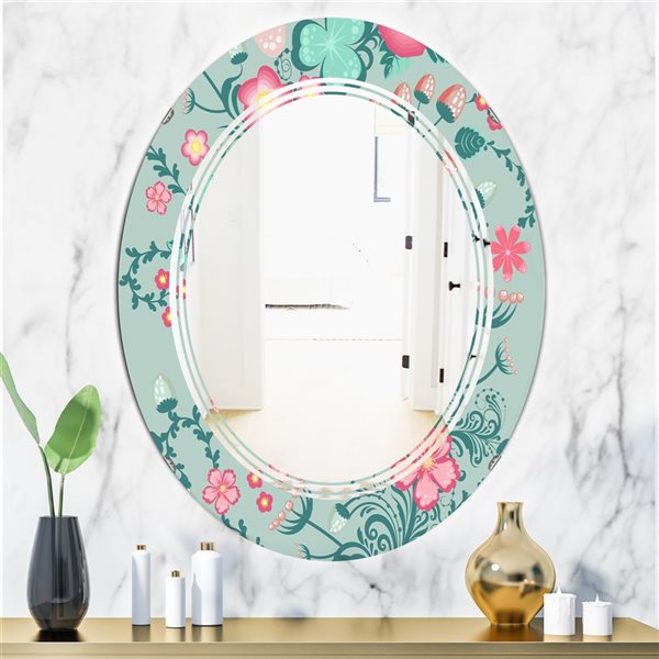 Designart 35.4-in Green Spring Floral Pattern Modern Oval Wall Mirror