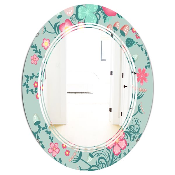 Designart 35.4-in Green Spring Floral Pattern Modern Oval Wall Mirror