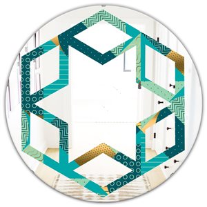 DesignArt 24-in Gold/Blue Dynamics II Modern Round Wall Mirror