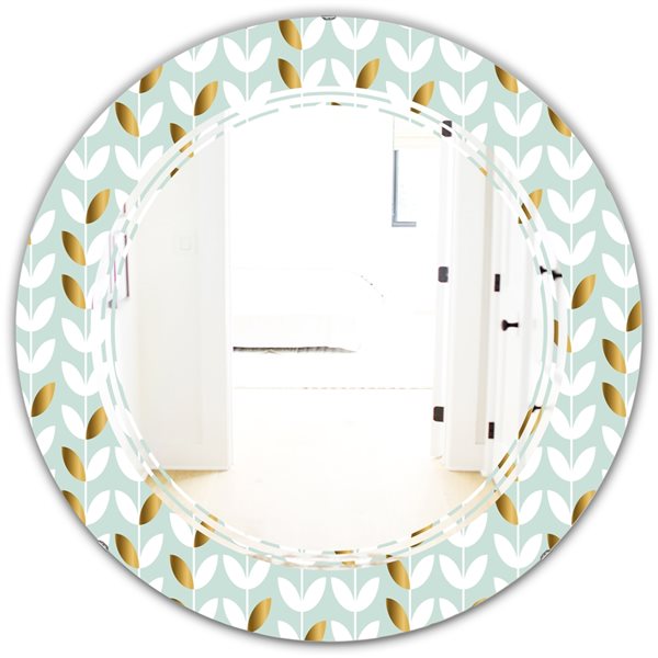 Designart 24 In X 24 In Green Gold Foliage X Modern Round Wall Mirror   330911627 MainImage 001 L 