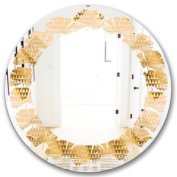 Designart 24-in x 24-in Gold Triangular Wavess I Round Wall Mirror