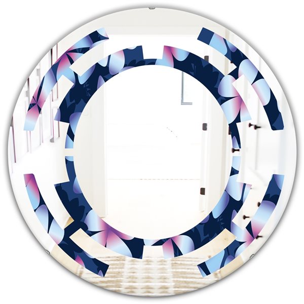 Designart 24-in Blue Retro Frangipani Flowers Round Wall Mirror ...