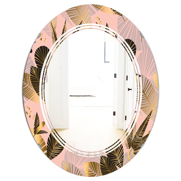 Designart 35.4-in Golden Foliage III Modern Oval Wall Mirror | RONA