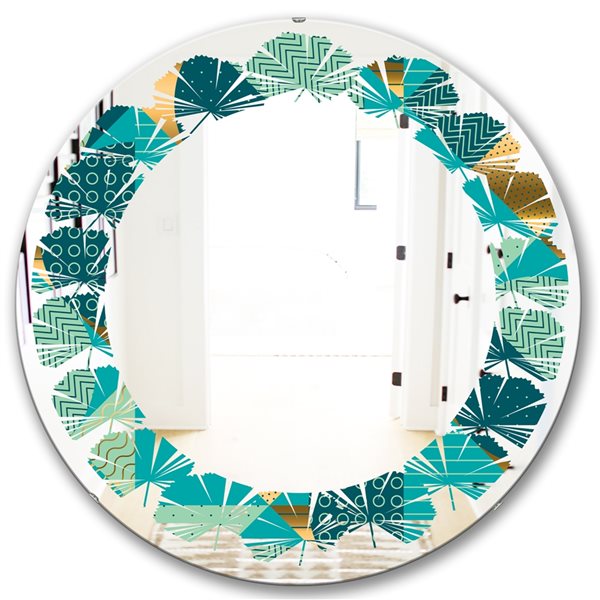 Designart 24 In X 24 In Gold Blue Dynamics II Modern Round Mirror   330911658 MainImage 001 L 