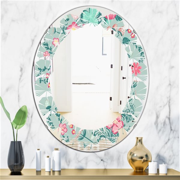 Designart 35.4-in x 23.7-in Green Spring Floral Pattern Oval Mirror