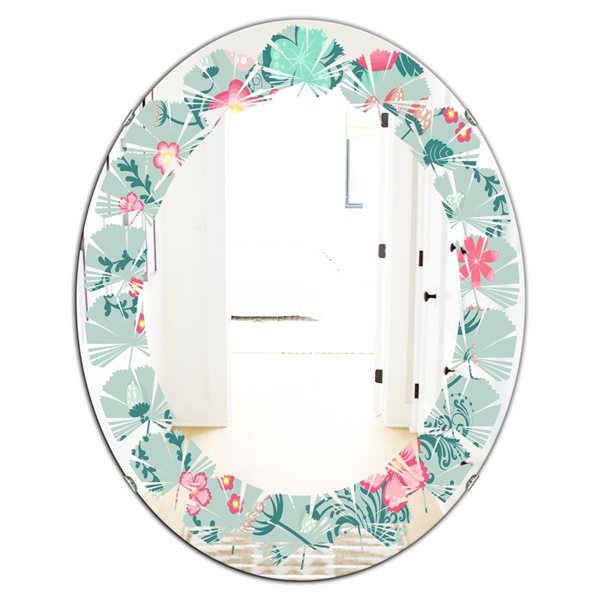 Designart 35.4-in x 23.7-in Green Spring Floral Pattern Oval Mirror | RONA