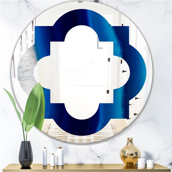 Designart 24-in Blue Crystal Stones Decorative Round Mirror