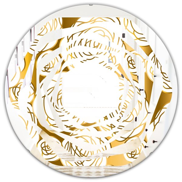 Designart 24-in x 24-in Golden Floral III Modern Round Mirror MIR24626 ...