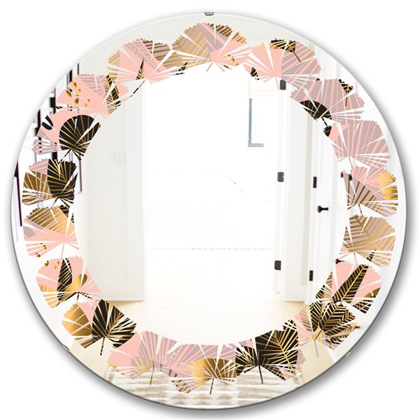 Designart 24-in X 24-in Golden Foliage Iii Modern Round Mirror Mir24624 