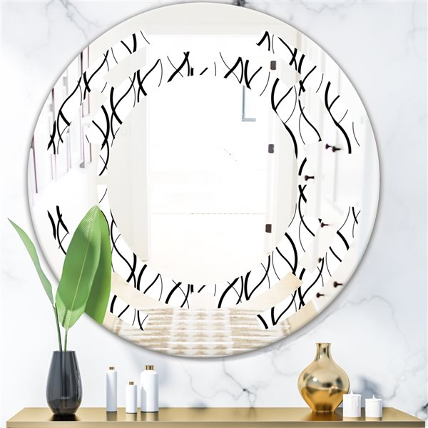 Designart 24-in Black Retro Geometrical Pattern Round Mirror