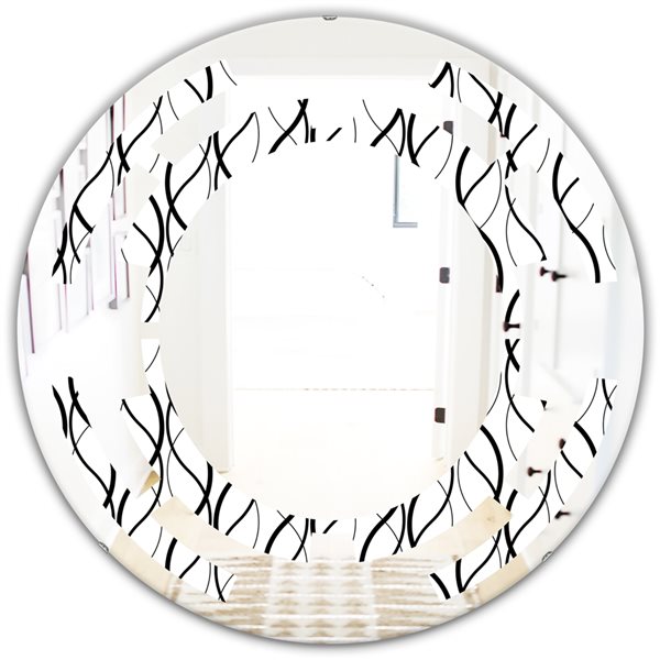 Designart 24-in Black Retro Geometrical Pattern Round Mirror