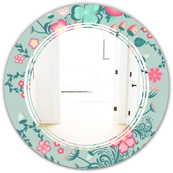 Designart 24-in Green Spring Floral Pattern Modern Round Mirror ...