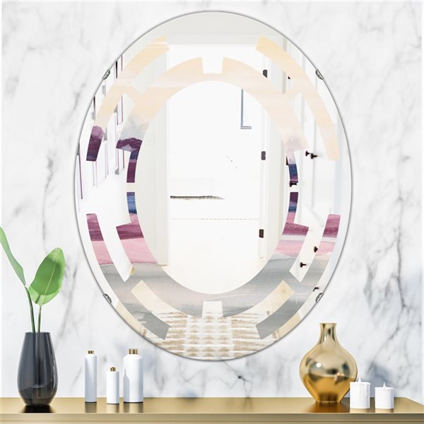 Designart 35.4-in x 23.7-in Purple Rock Landscape Modern Oval Wall Mirror