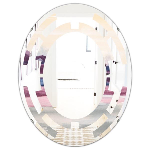 Designart 35.4-in x 23.7-in Purple Rock Landscape Modern Oval Wall Mirror