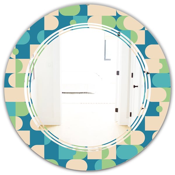 Designart 24-in Blue Retro Abstract Pattern I Modern Round Mirror ...