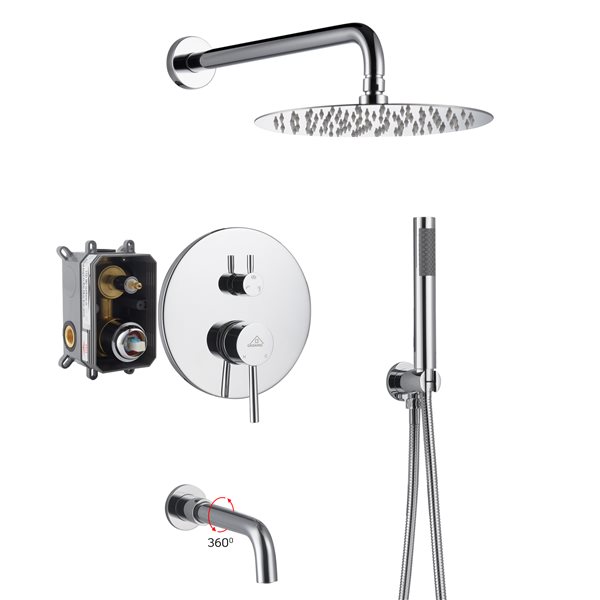 Casainc Polished Chrome 3-Function Wall Mounted Built-in Shower System