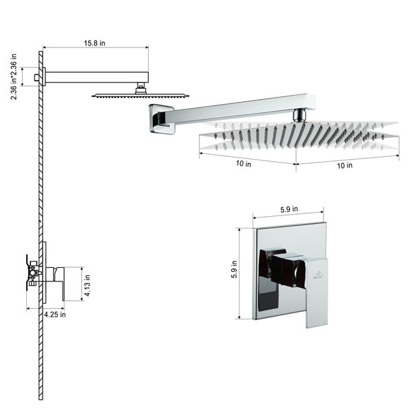 Casainc Polished Chrome Touchless Square Bathtub and Shower Faucet with Valve