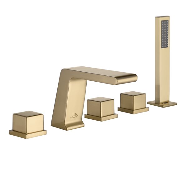 Image of Casainc | Brushed Gold 1-Handle Residential Deck Mount Roman Bathtub Faucet With Hand Shower, Brass | Rona