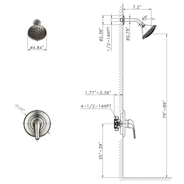 Casainc Brushed Nickel Round Wall Mounted Built-in Shower System