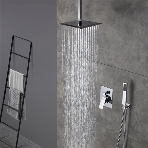Casainc Polished Chrome Ceiling Mount Square Built-in Shower System