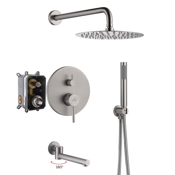 Casainc Brushed Nickel 3-Function Wall Mounted Built-in Shower System ...