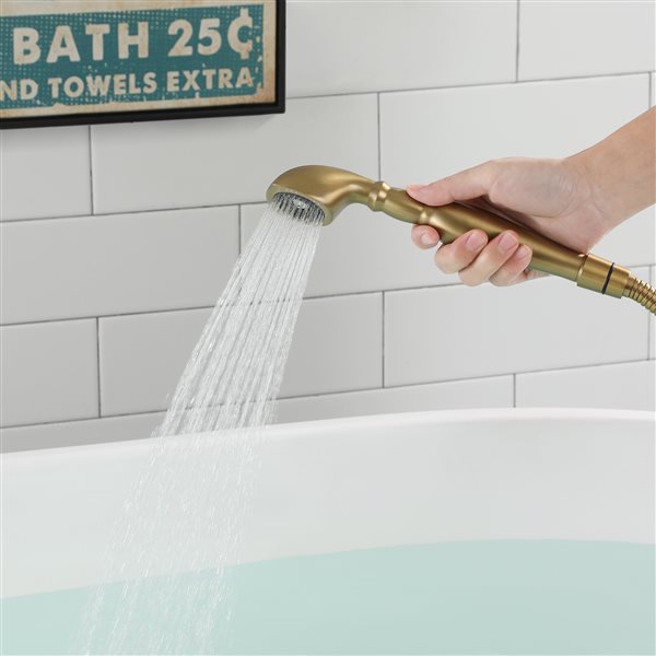 Casainc Brushed Brass 3-Handle Residential Freestanding Bathtub Faucet with Hand Shower